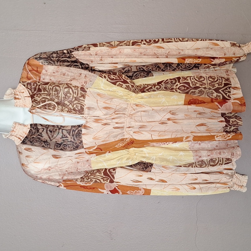 Zara Cream and Orange Tie Front Blouse